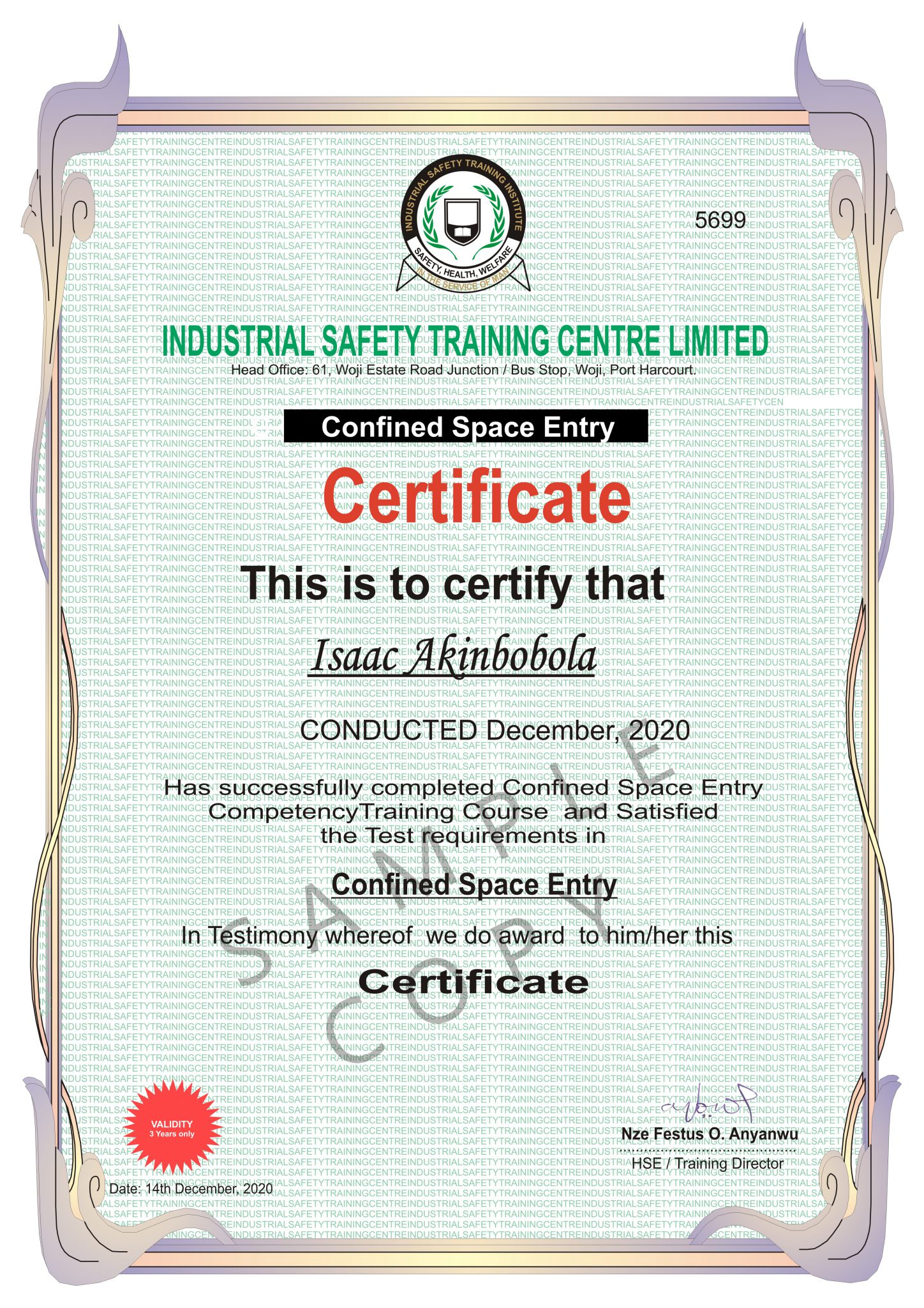 online confined Industrial Safety Training Center ISTC